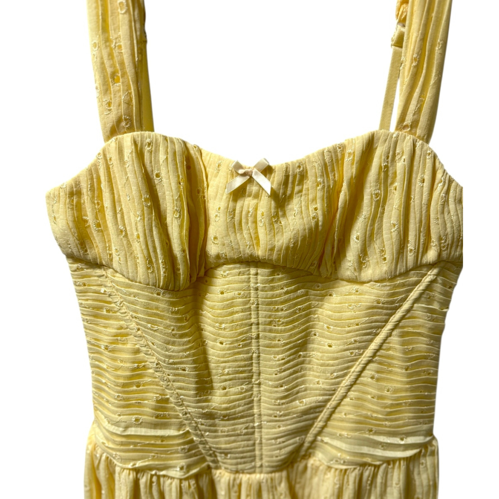 For Love & Lemons Bustier Maxi Dress Eyelet Corset Yellow Maxi S - Picture 6 of 16